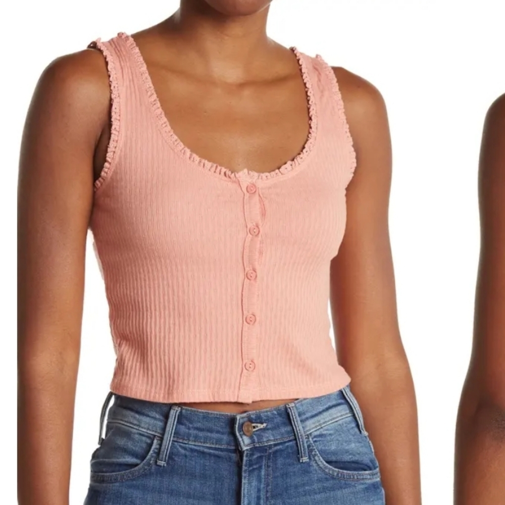 Mauby Ribbed knit cropped button front tank Burmuda Coral